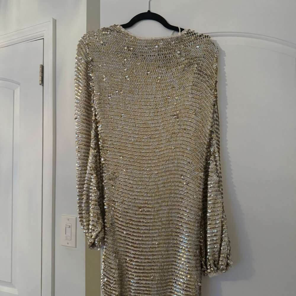 Retrofete Tara Sequin Crochet Dress - Ivory Gold Silver in XS/S with New Tag